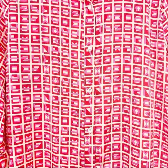 VICI Brenleigh Pink Red Geometric Print Poly Satin Button Down Tunic Mini Dress - Picture 12 of 16